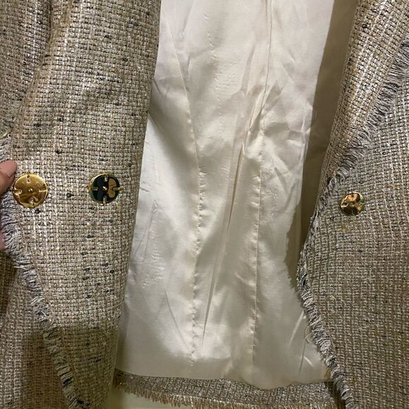 ELIE TAHARI Jezebel SZ 4 Tweed Jacket Beige Champagne Edge English Countryside - Picture 8 of 14